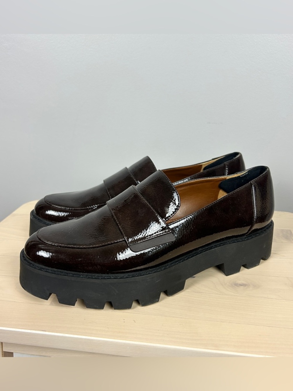 FRANCO SARTO Brindy Platform Loafer‎ Chocolate Brown 9.5 Patent Academic Office